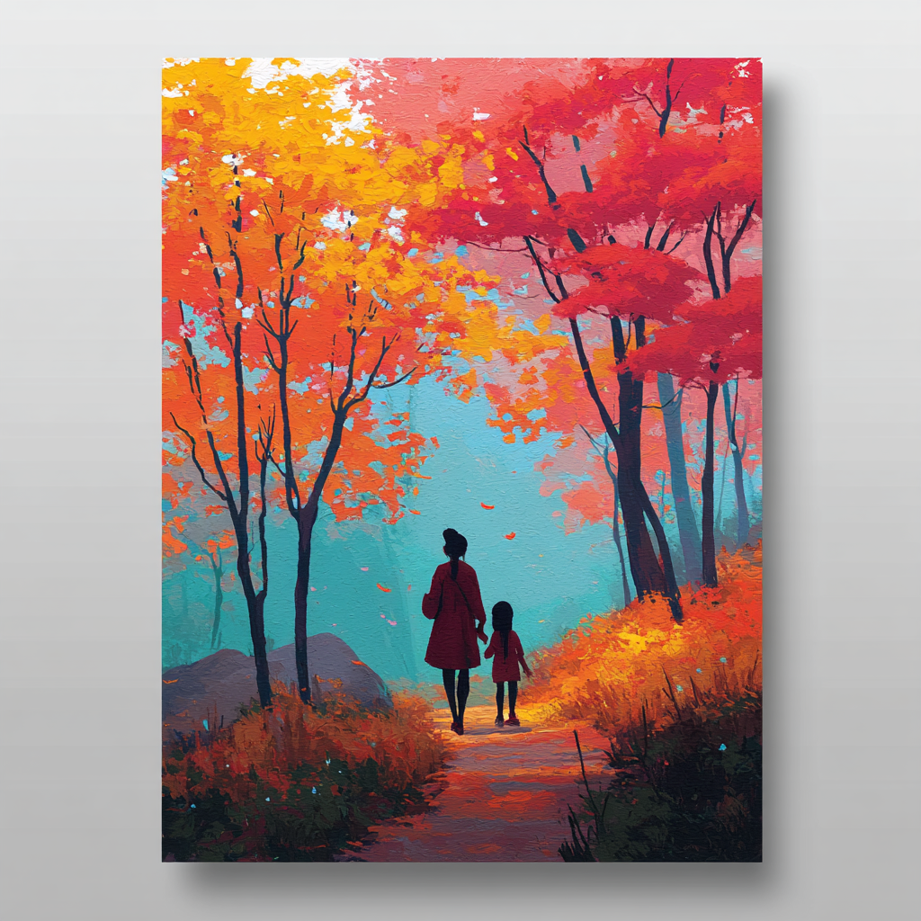 Mother And Child In The Autumn Forest Painting By Numbers Kit