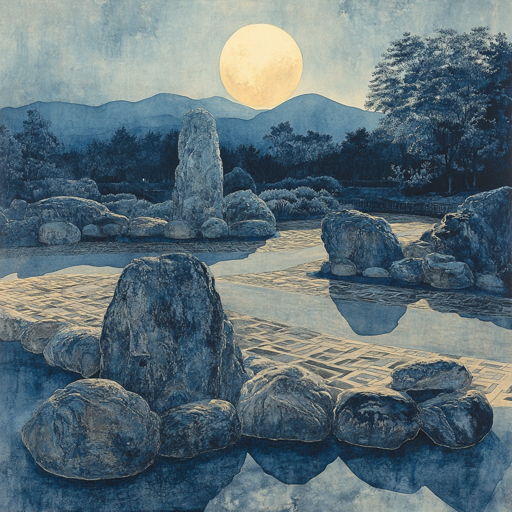 Zhao Mengfu Inspired Moonlit Stone Garden painting number kit
