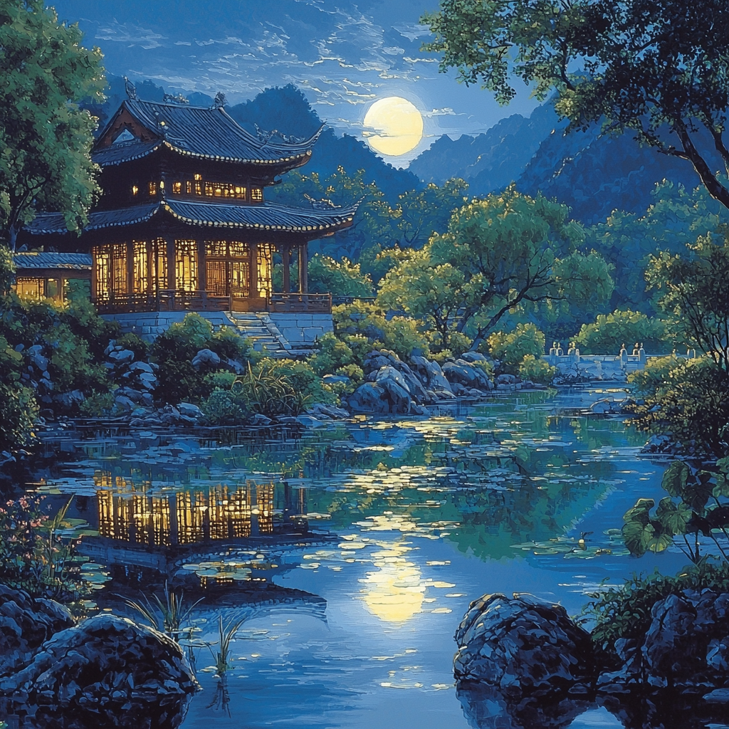 Zhao Mengfu Inspired Serenity In A Moonlit Pond Numbered Painting Kits