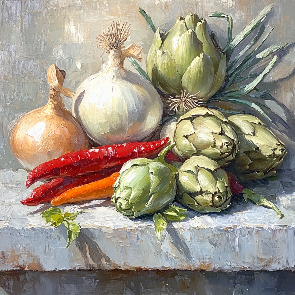 Diego Velázquez Inspired Market Vegetables On Stone Slab painting number kit