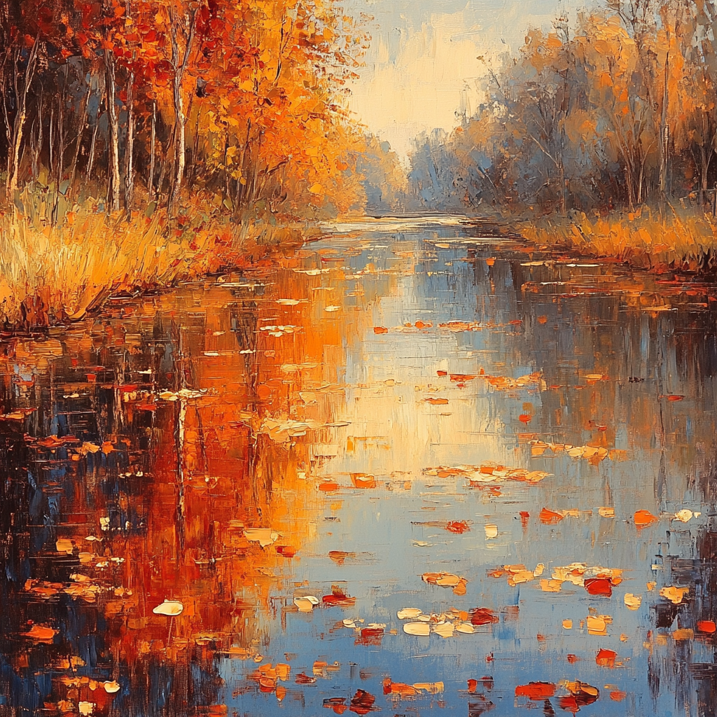 Claude Monet Inspired Autumn Riverbank Reflections Numbered painting kits