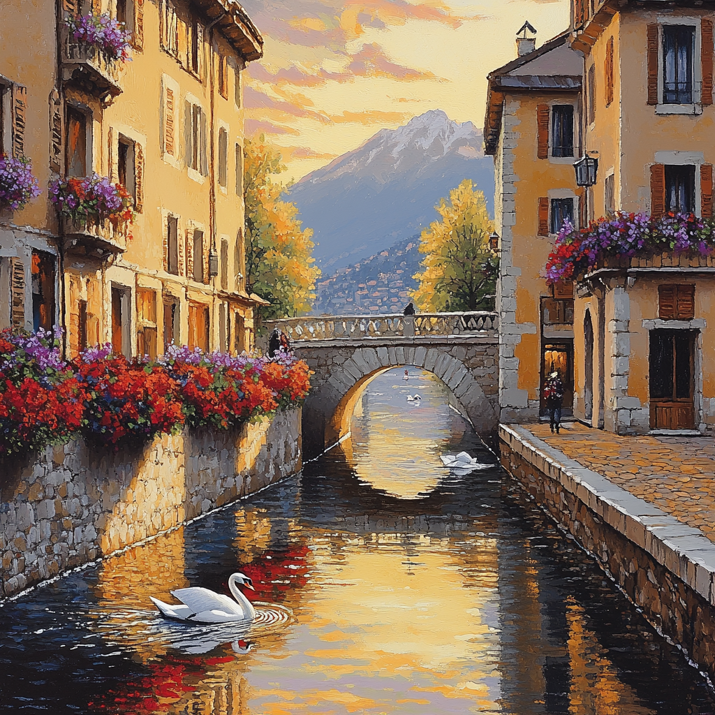 Canal Reflections Of Annecy Old Town France paint by color