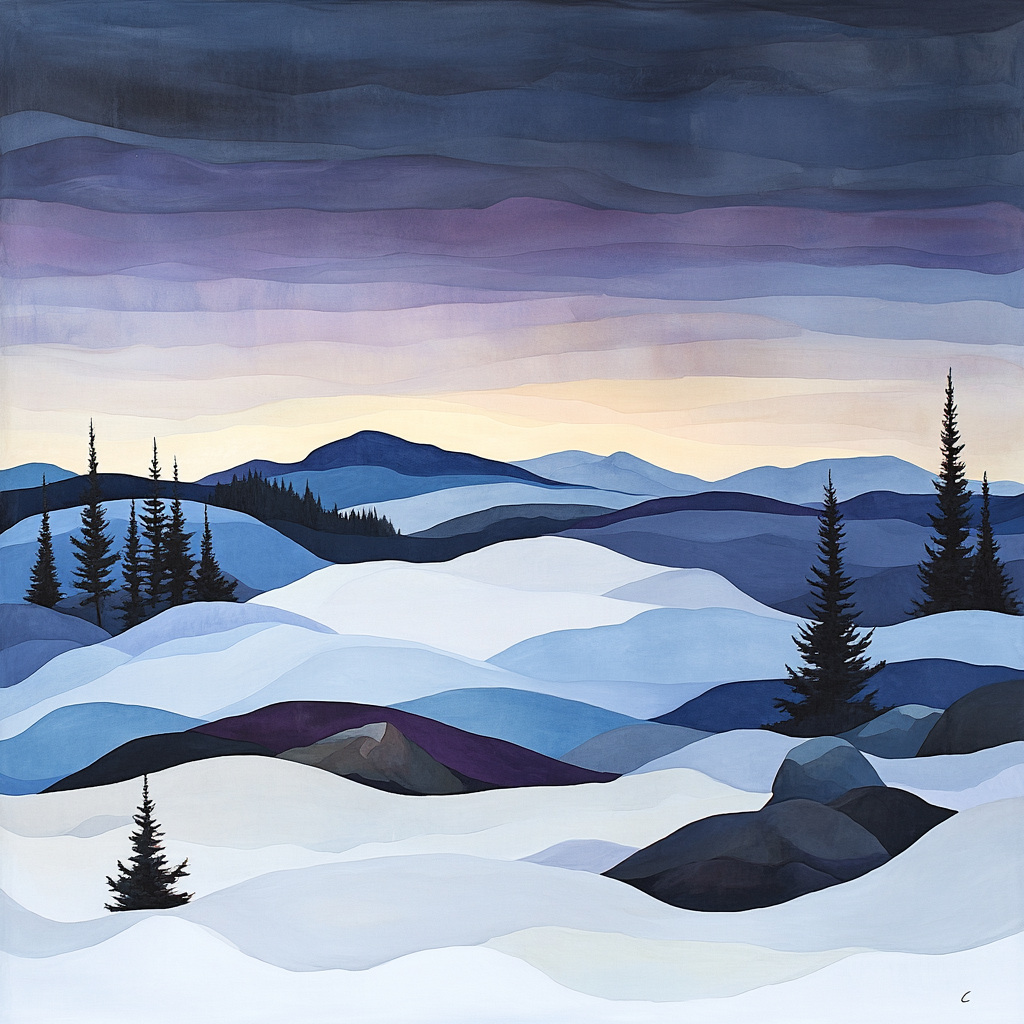 Franklin Carmichael Inspired Winter Twilight Over Snowy Hills DIY paint by numbers