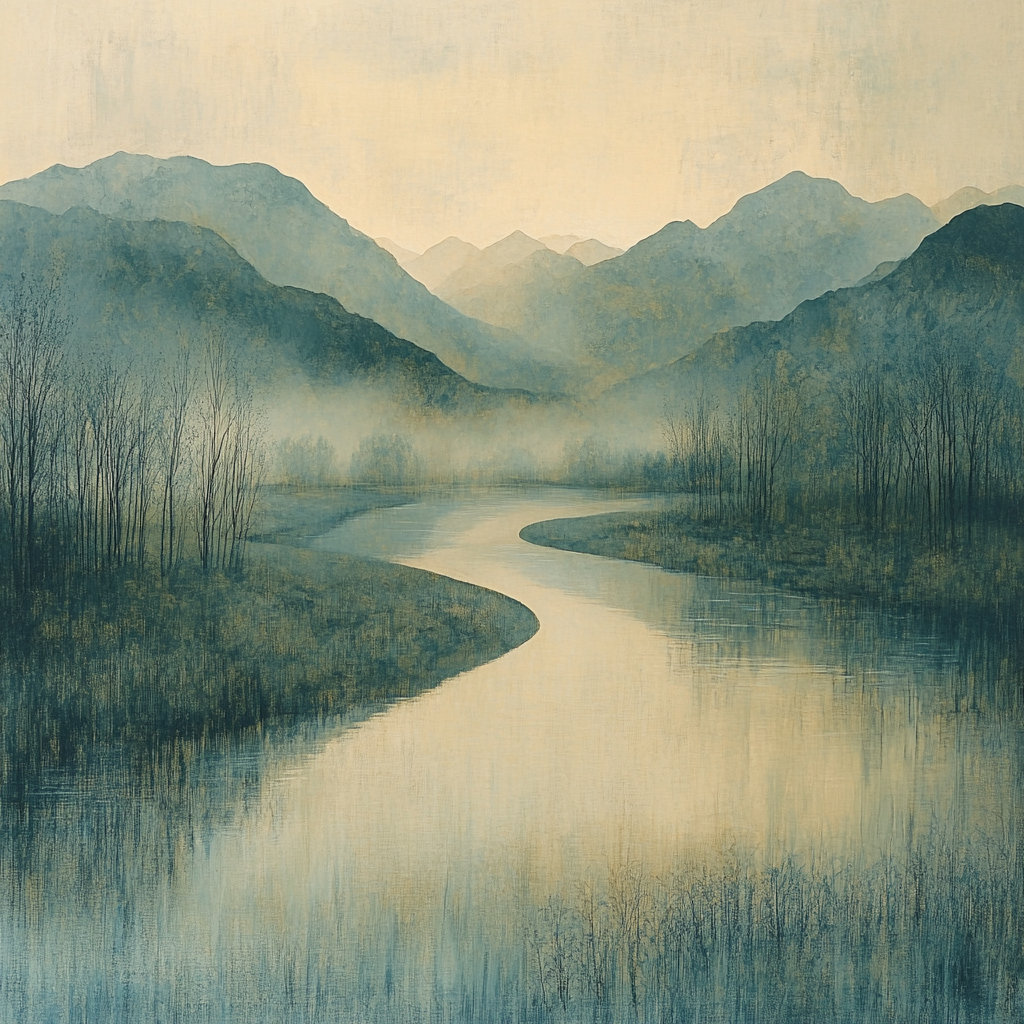 Zhao Mengfu Inspired Misty River Harmony DIY paint by numbers