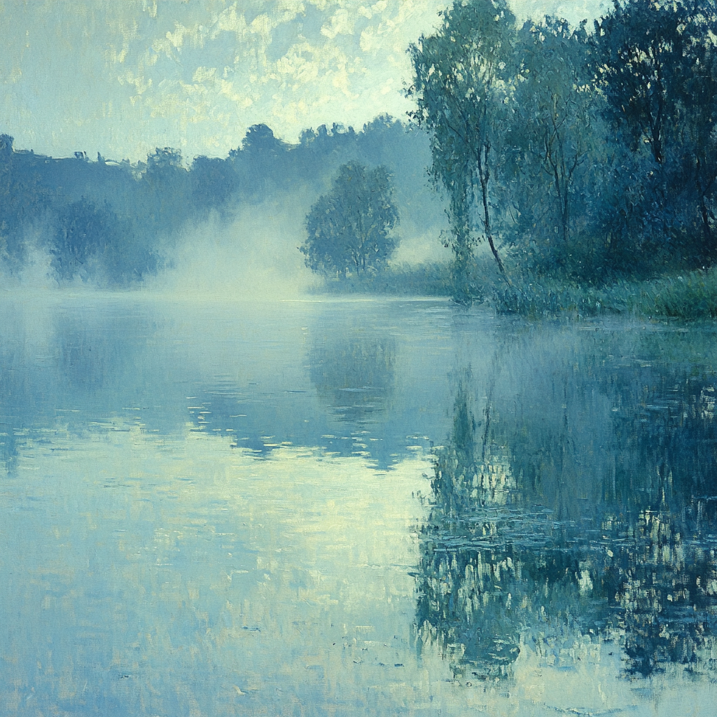 Claude Monet Inspired Foggy Lakeside Morning paint by color