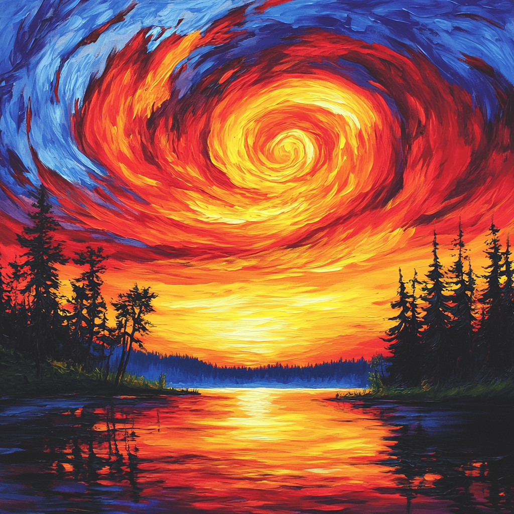 Edvard Munch Inspired Emotional Sunset Number painting