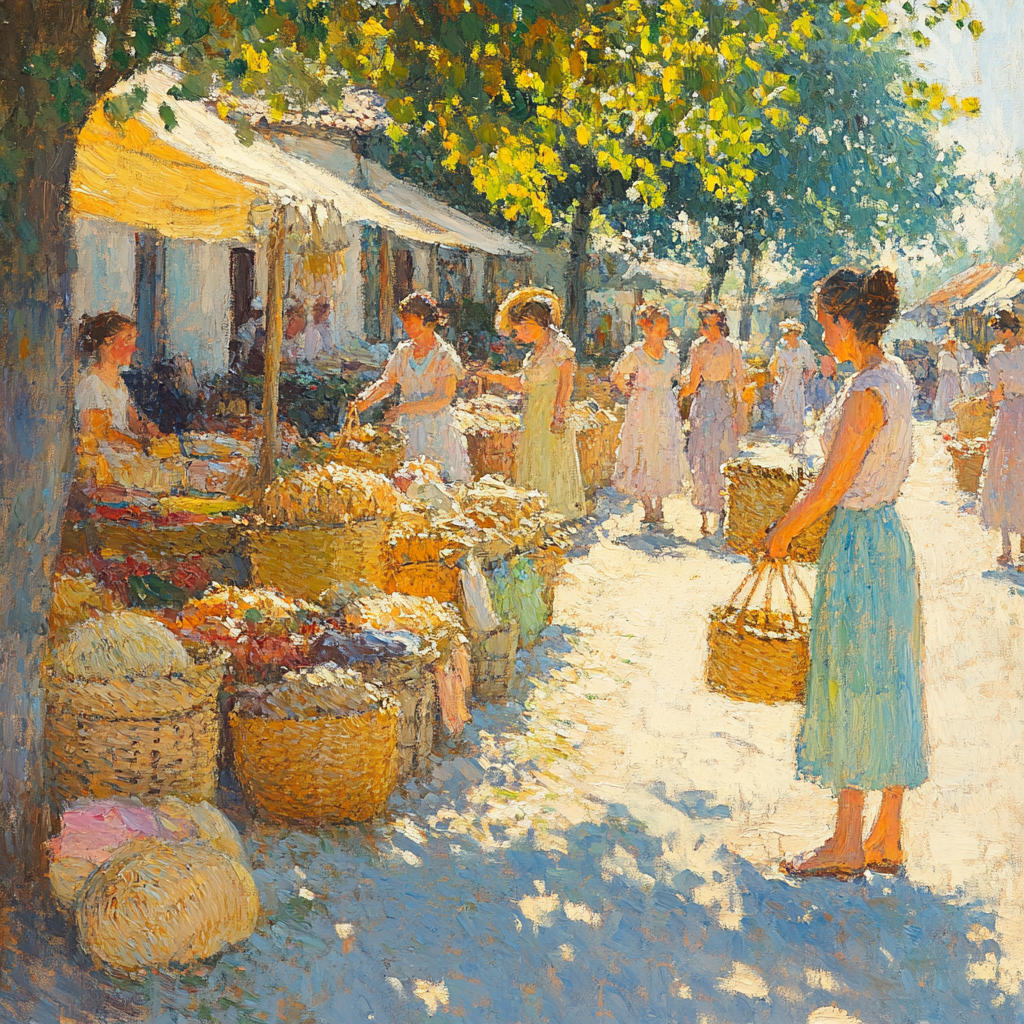 Pissarro Inspired Village Market Morning paint by color