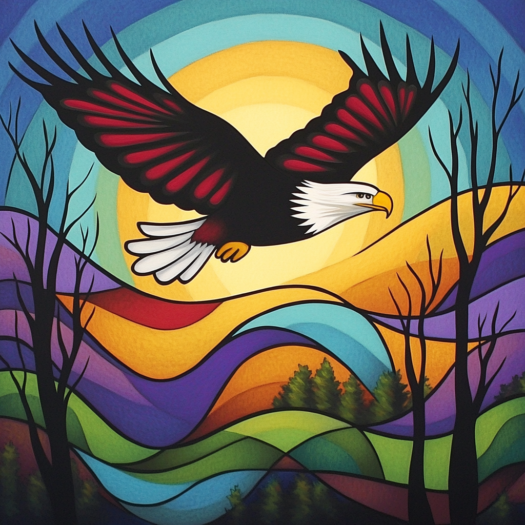 Norval Morrisseau Inspired Eagle Of The Spirit Winds paint by color