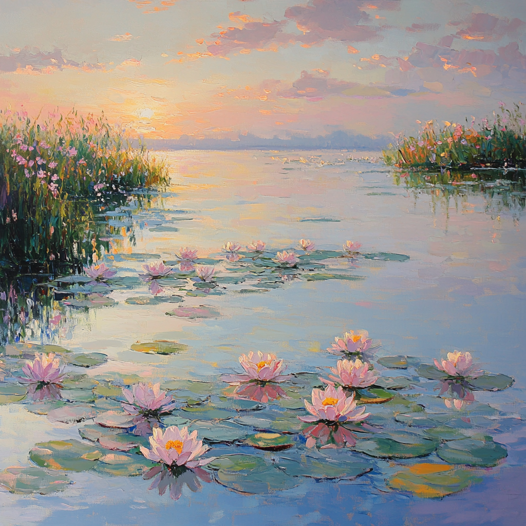 Monet Inspired Morning Water Lilies paint by color