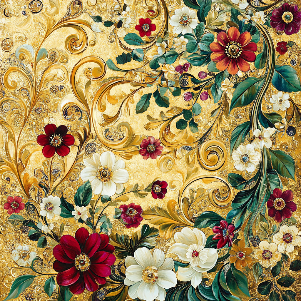 Gustav Klimt Inspired Golden Floral Celebration Paint by numbers art