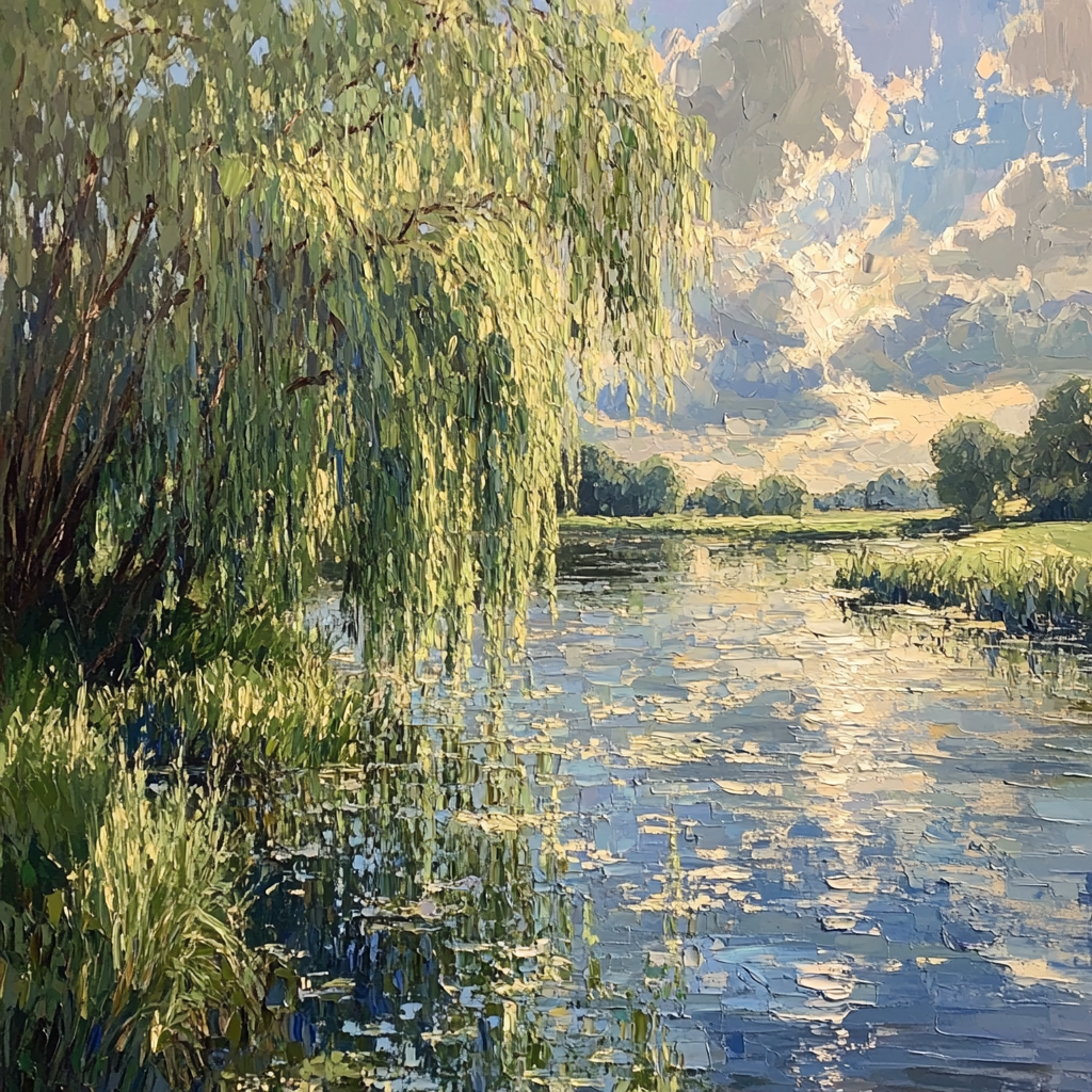 John Constable Inspired Riverbank With Willows paint by color
