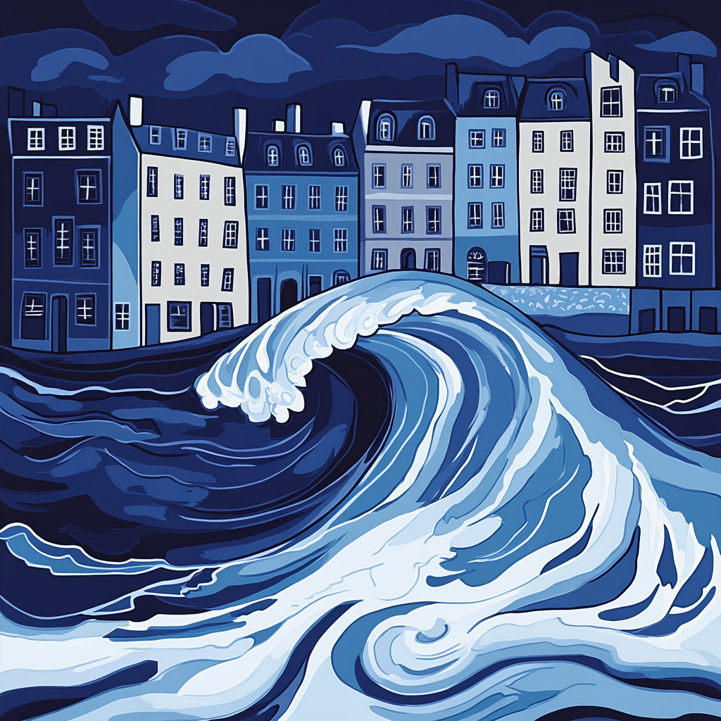Hokusai Inspired Ocean Wave City DIY paint by numbers