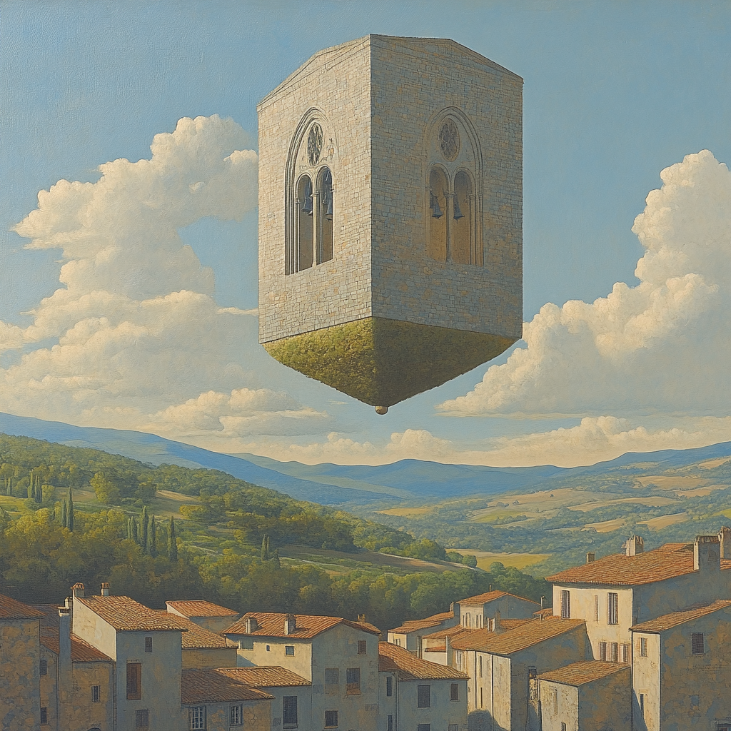 Magritte Inspired Floating Cathedral Number painting