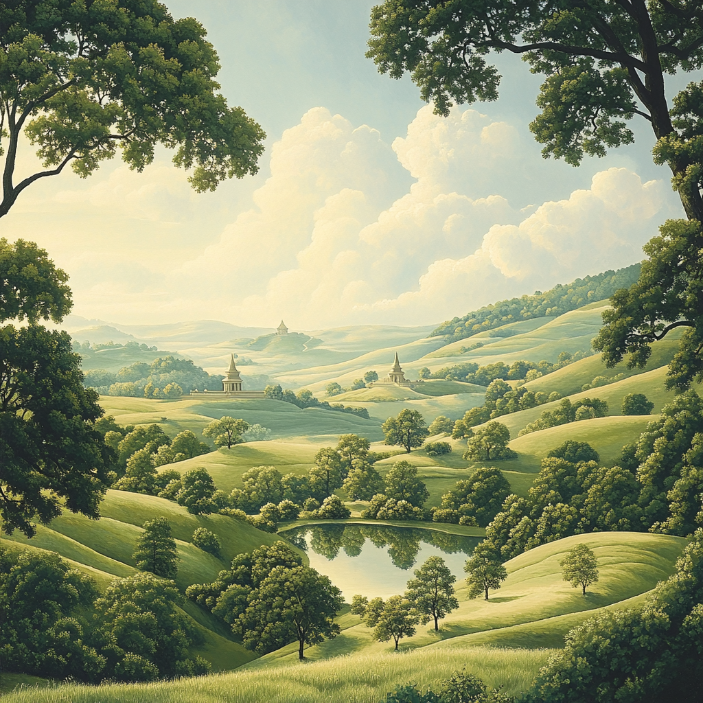 Raphael Inspired Harmonious Hills With Distant Temple Numbered painting kits