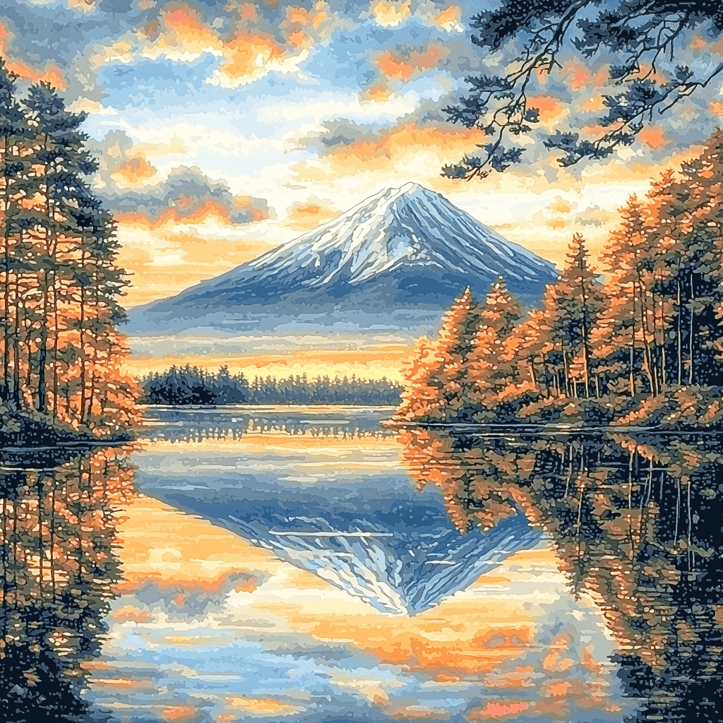 Katsushika Hokusai Inspired Hokusai's Mountain Reflection Numbered Painting Kits