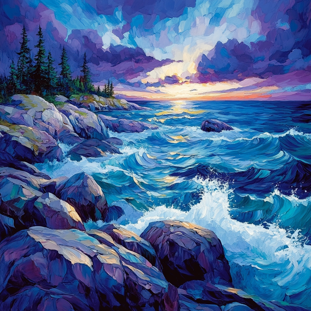AY Jackson Inspired Rocky Shoreline Twilight Paint by numbers kits