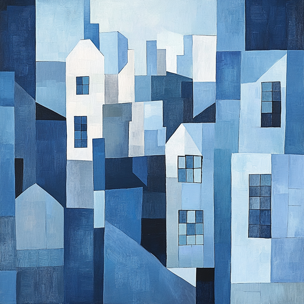 Picasso Inspired Blue Cityscape paint by color