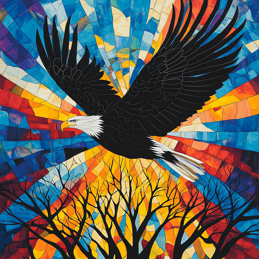 Norval Morrisseau Inspired Eagle Soaring Above Sacred Trees paint by number