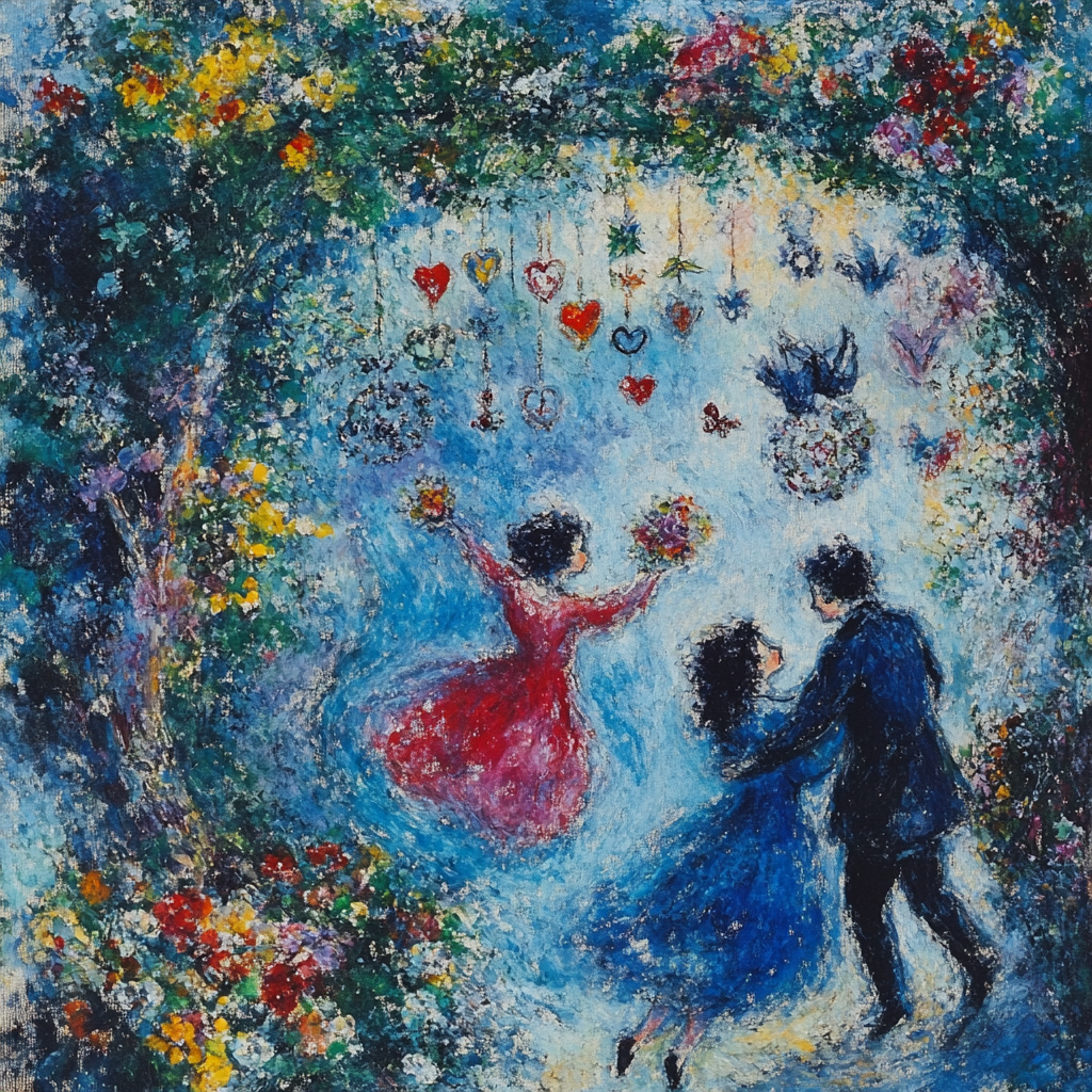 Chagall Inspired Floating Lovers Paint by numbers kits