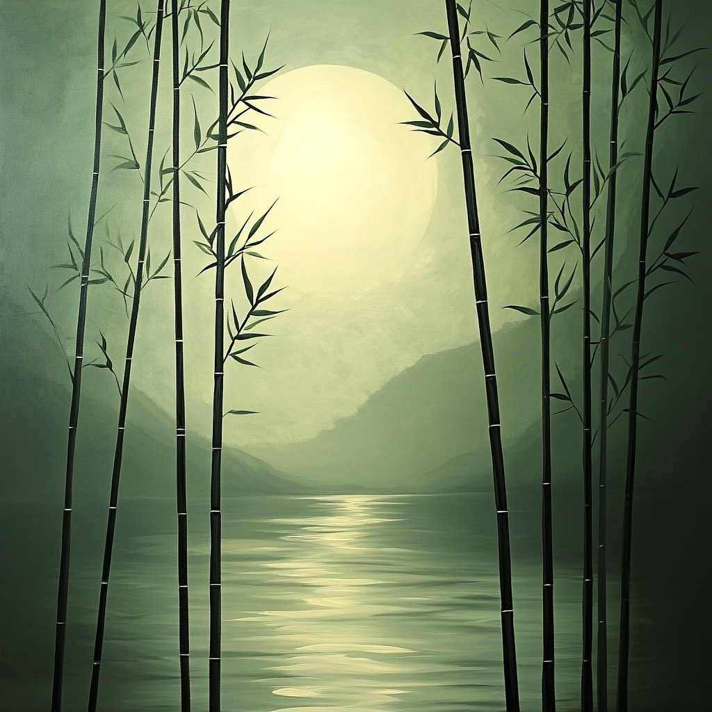 Zhao Mengfu Inspired Moonlit Bamboo Grove Number painting