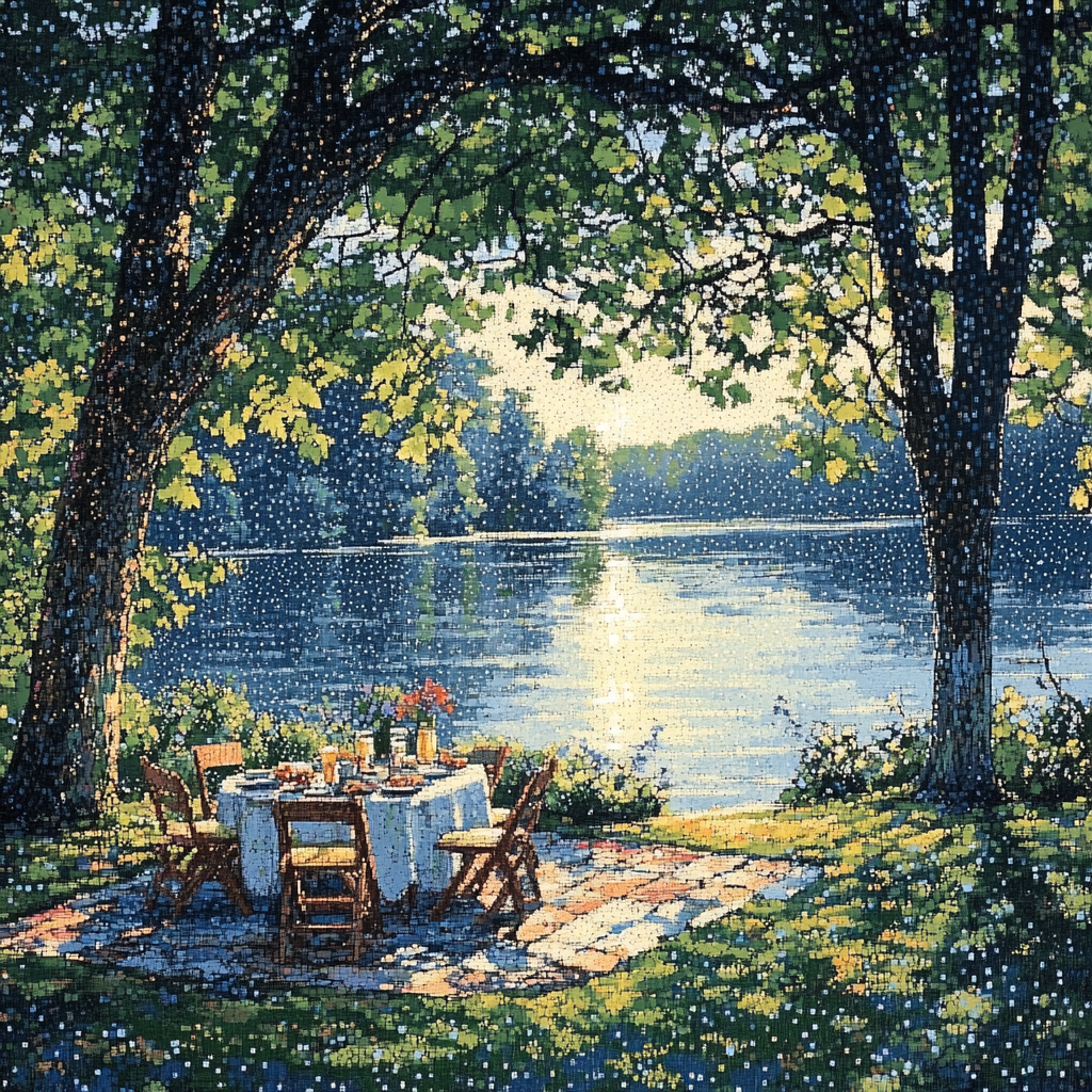 Georges Seurat Inspired Lakeside Pointillism painting number kit