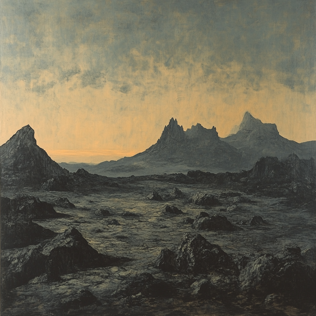 Francisco Goya Inspired Weathered Rocks Beneath Pale Horizon Glow DIY paint by numbers