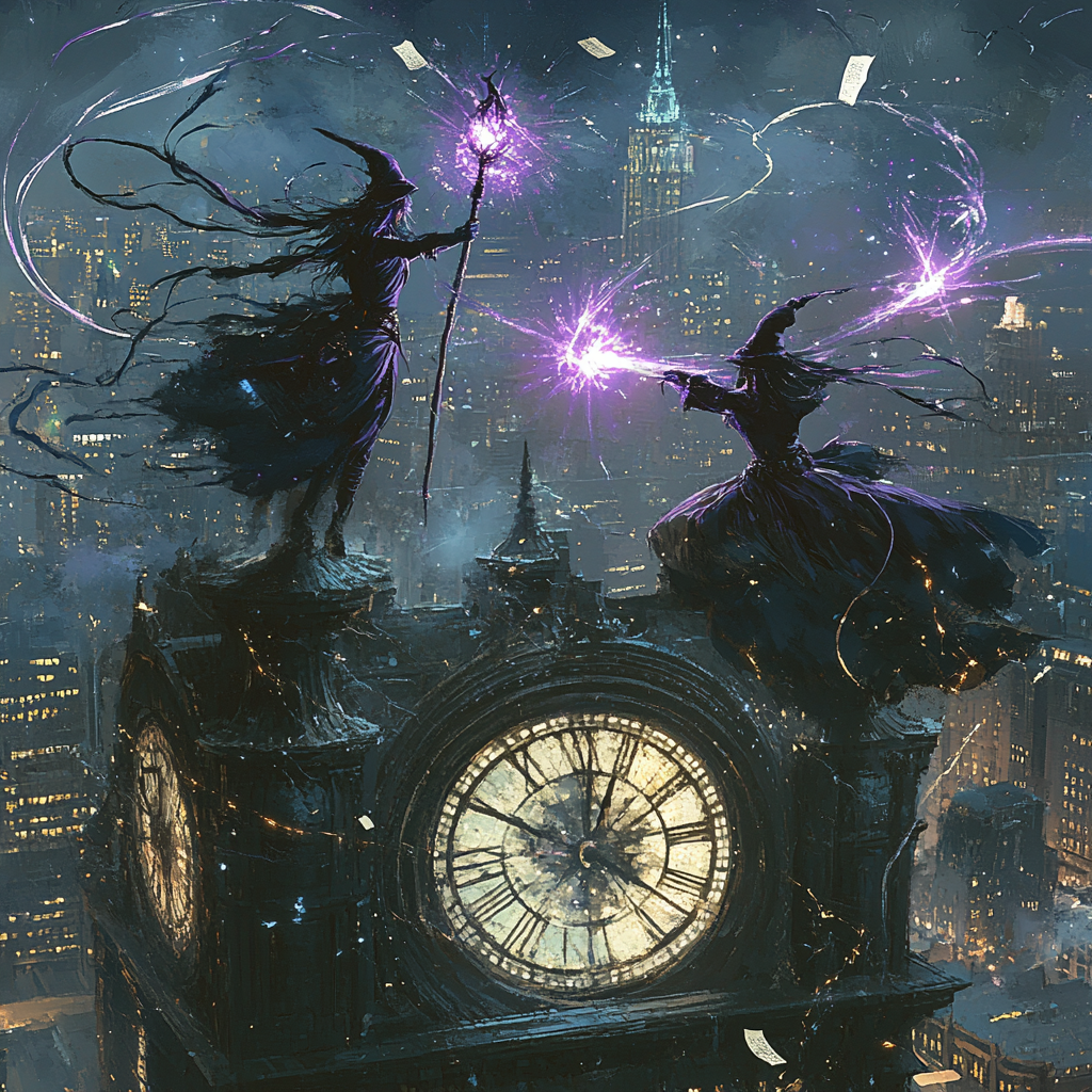 Halloween Clocktower Witch Duel At Dusk DIY paint by numbers