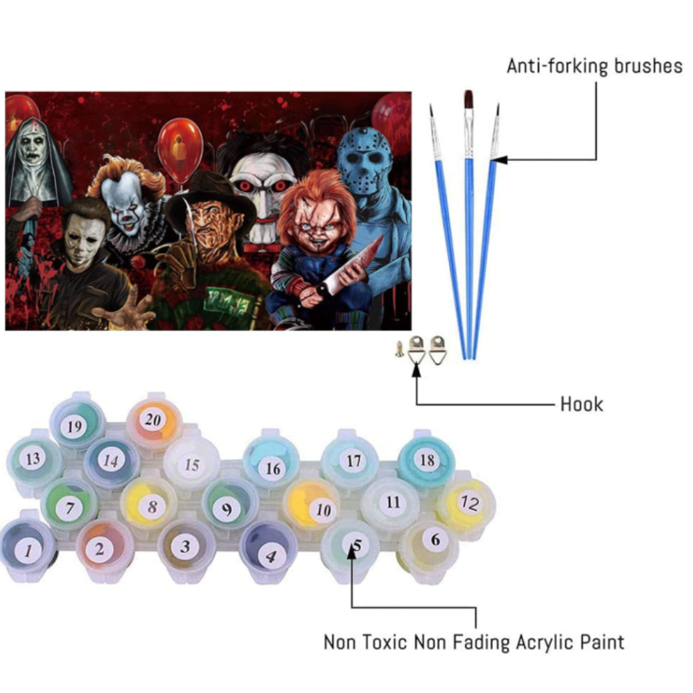 Halloween Horror Paint by Numbers Kit for Beginners Canvas Wall Art