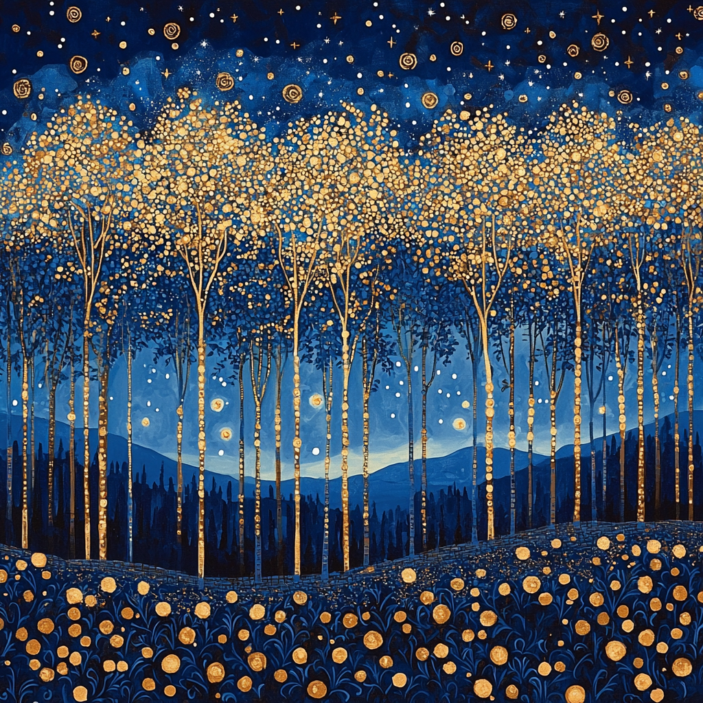 Gustav Klimt Inspired Glistening Night Forest Numbered Painting Kits
