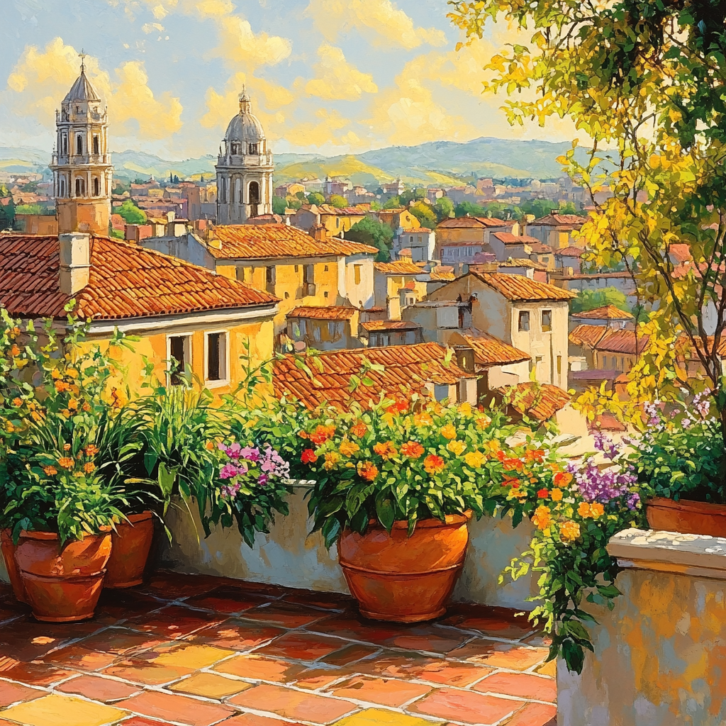 Rooftop Gardens Of Barcelona Spain Number painting