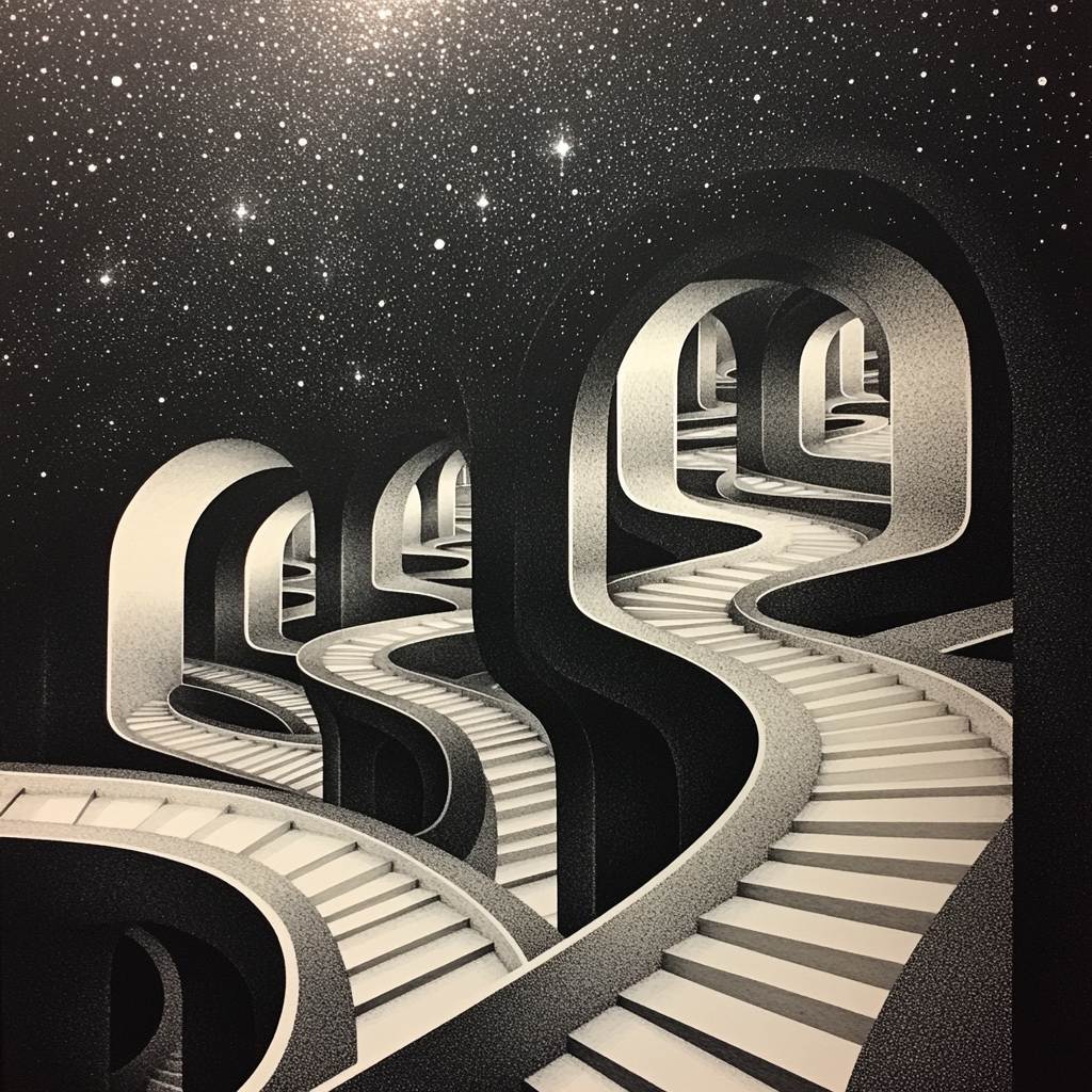 M.C. Escher Inspired Infinite Staircase Cosmos paint by numbers