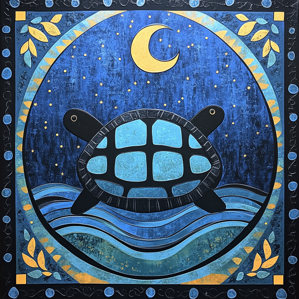 Norval Morrisseau Inspired Turtle Of The Moonlit Stream Number painting