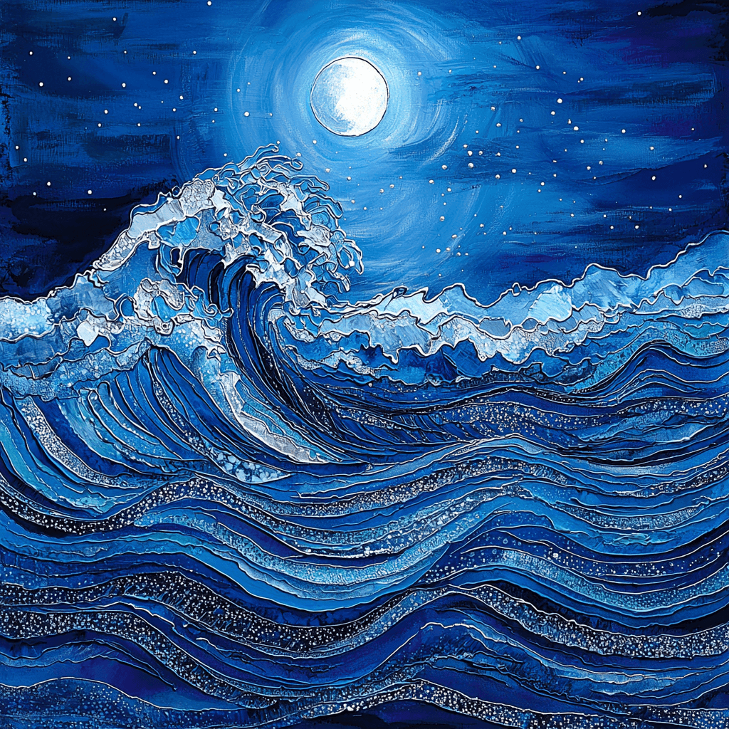 Katsushika Hokusai Inspired Lunar Tidal Dance Numbered Painting Kits