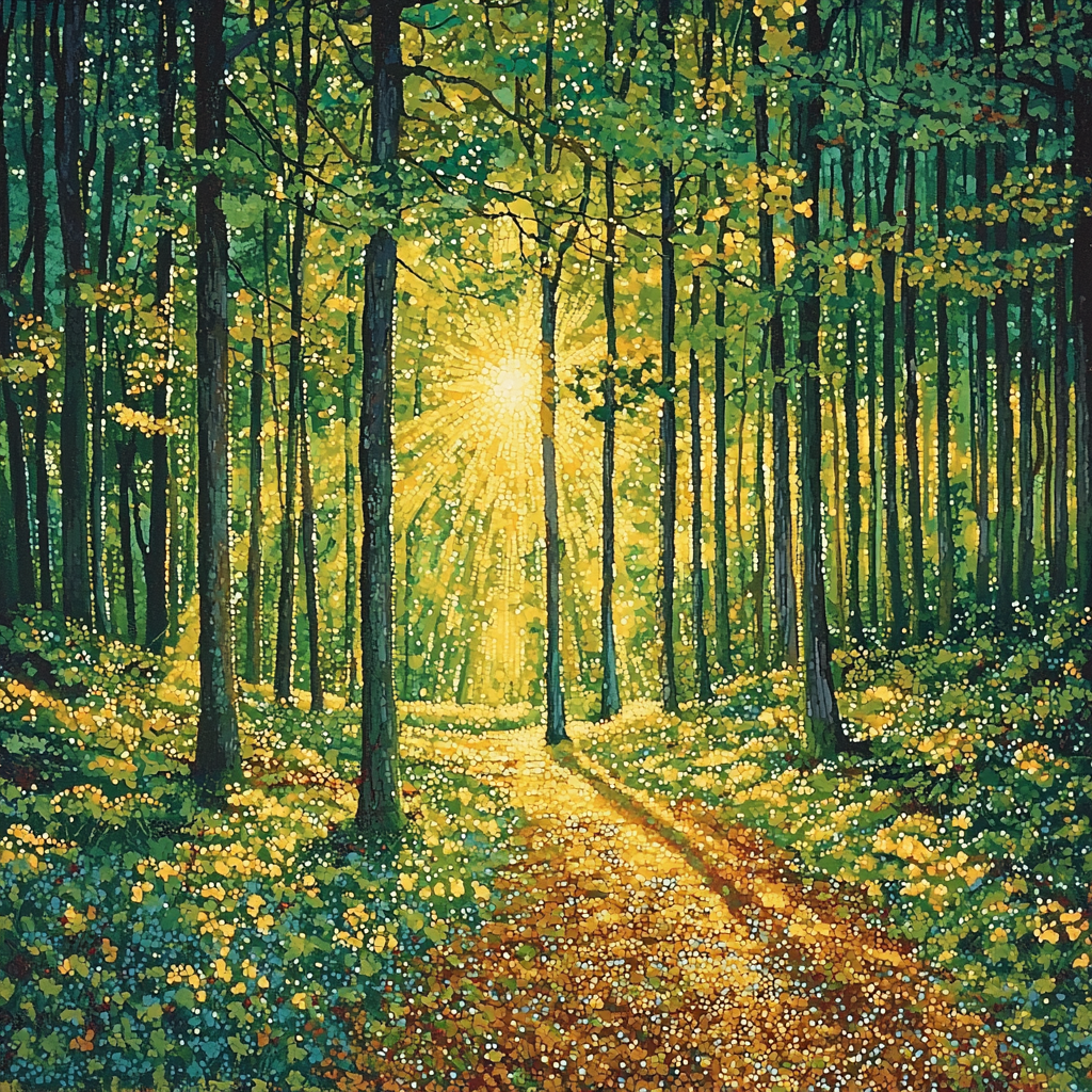 Georges Seurat Inspired Serenade Of The Sunlit Forest Paint By Color