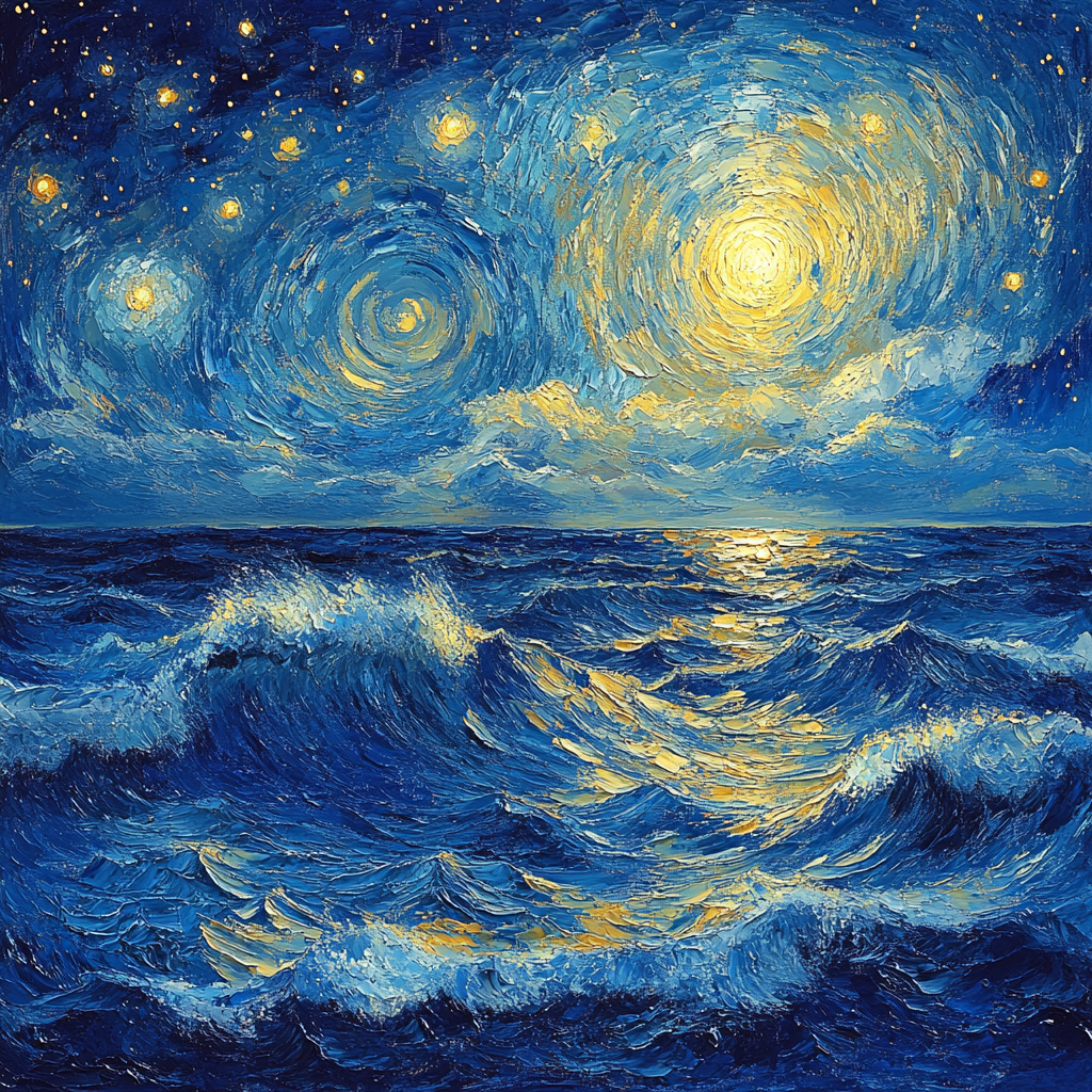 Van Gogh Inspired Starry Ocean Landscape paint by numbers