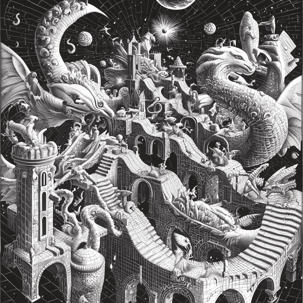 M.C. Escher Inspired Mythical Creatures' Parade Paint By Numbers Art
