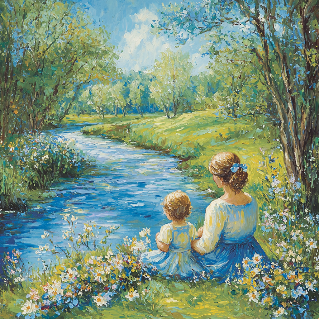 Mother And Child By The River DIY Paint By Numbers