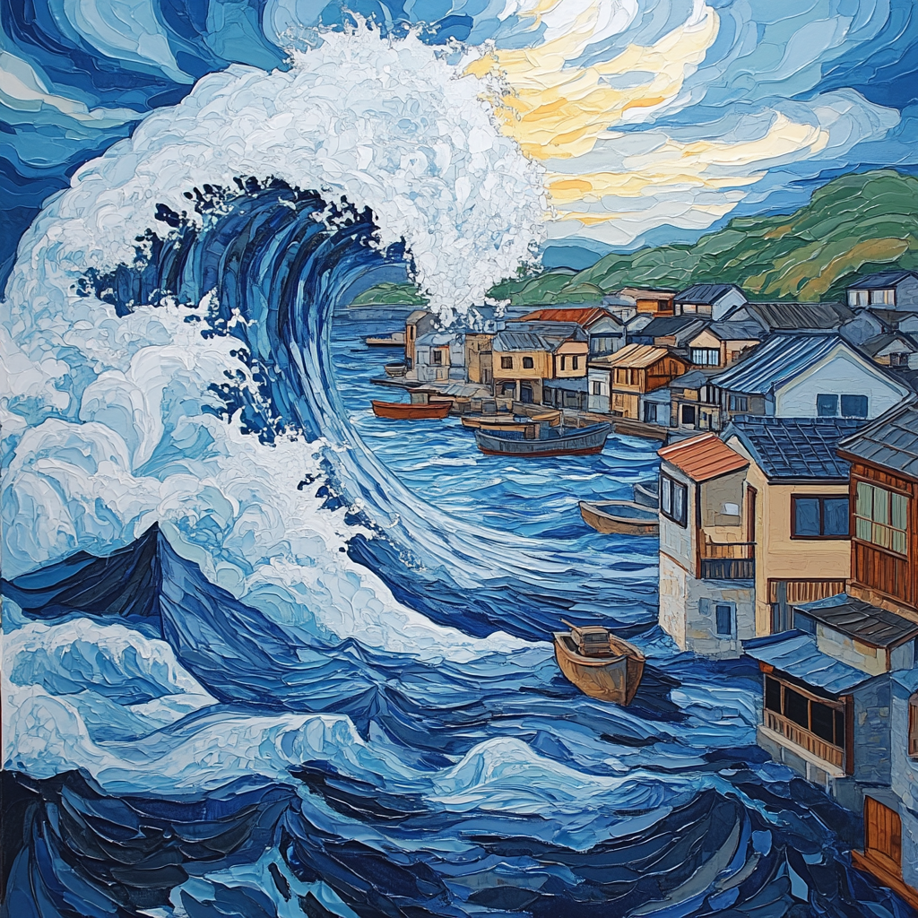 Hokusai Inspired Great Wave Over Harbor Paint by numbers art