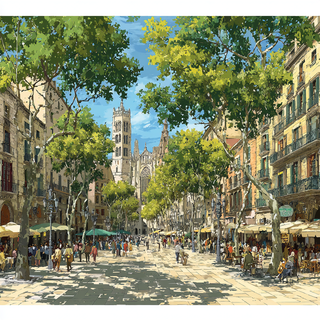 La Rambla Street Life Barcelona Spain DIY paint by numbers