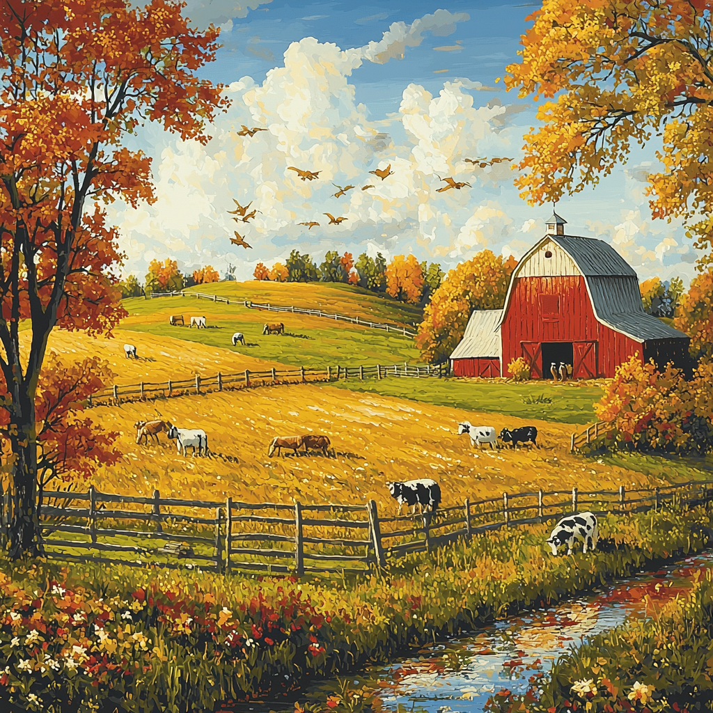 Grant Wood Inspired Rustic Farmstead Number Painting
