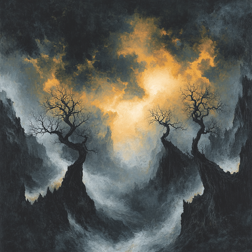 Francisco Goya Inspired Thunderous Dusk Over Barren Ravine paint by color