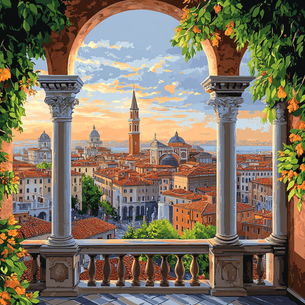 Leonardo Da Vinci Inspired Renaissance Cityscape paint by numbers
