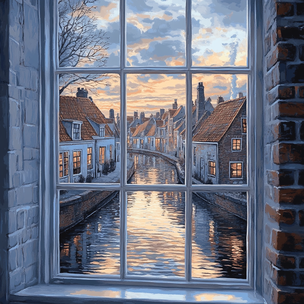 Johannes Vermeer Inspired Rooftops Across Canal At Dusk Painting by numbers kit