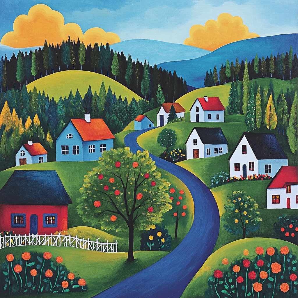 Gabriele Münter Inspired Alpine Village paint by color