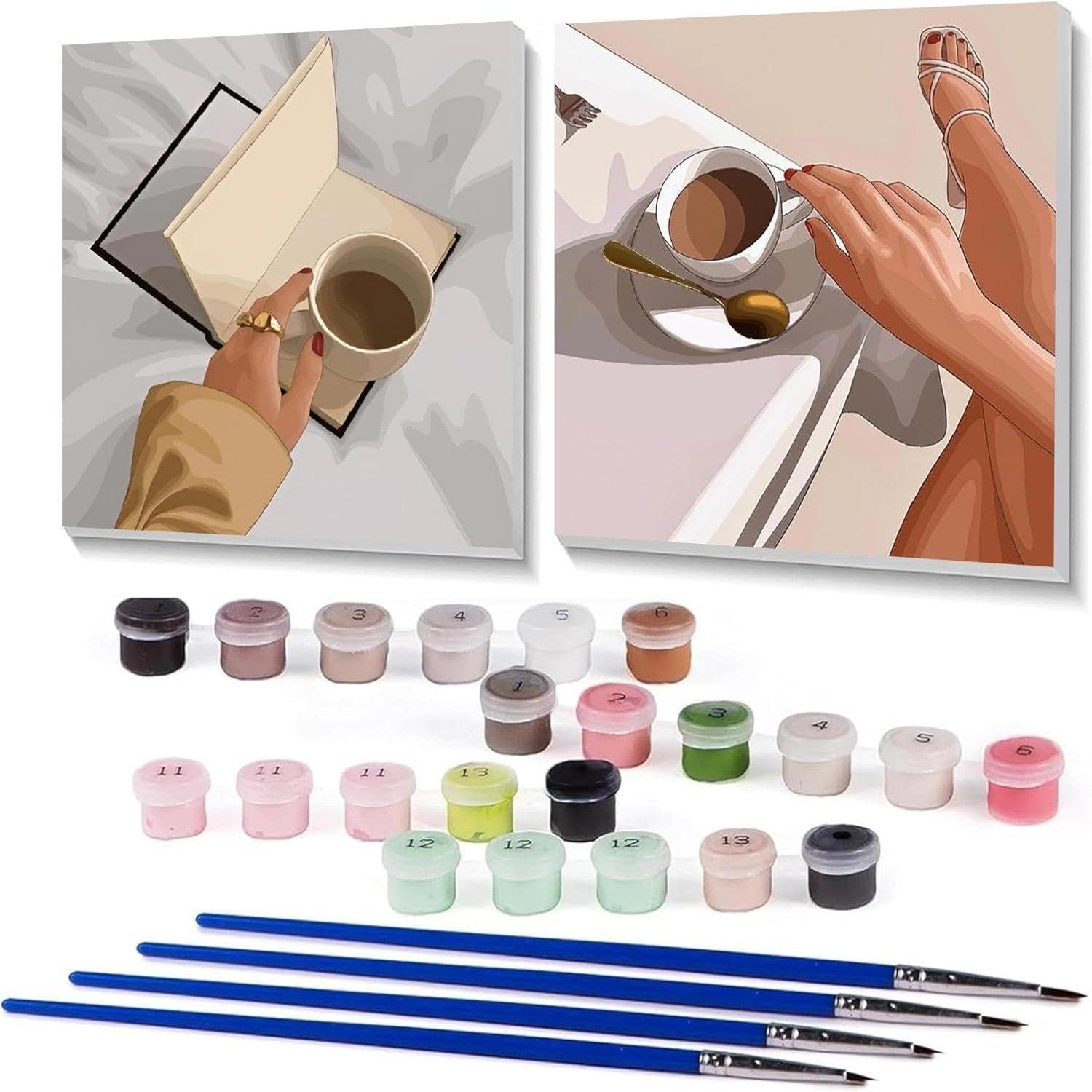 2 Pack Coffee Themed DIY Paint By Numbers Kit - Artistry Rack