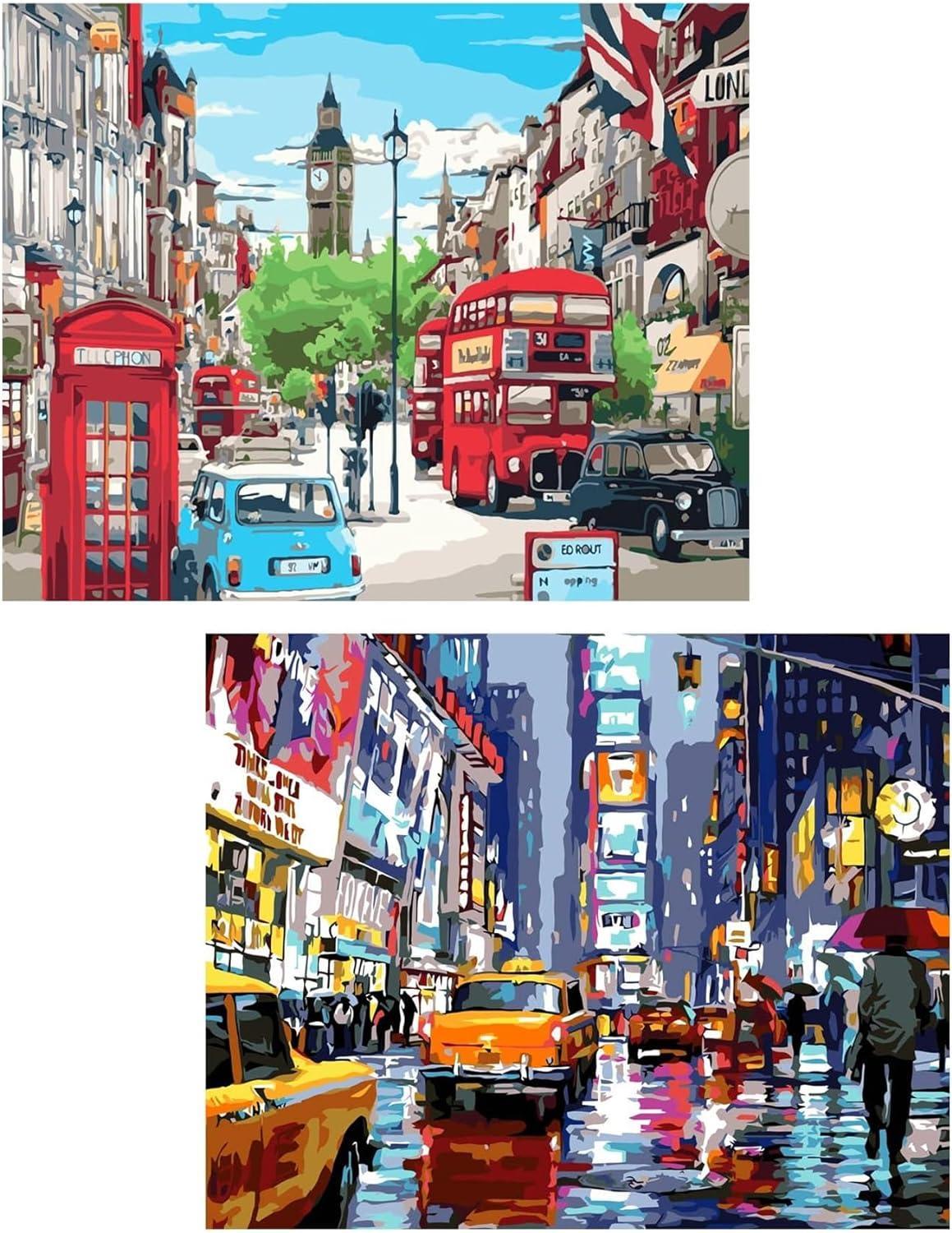 2 Pieces Cityscapes Paint By Number Kit - Artistry Rack