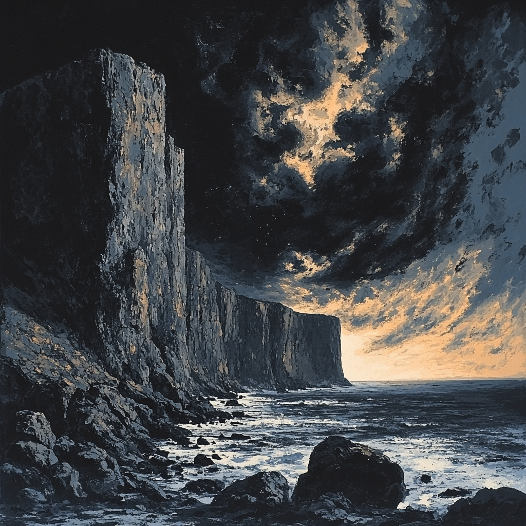 Francisco Goya Inspired Brooding Cliffside Under Storm Clouds paint by color