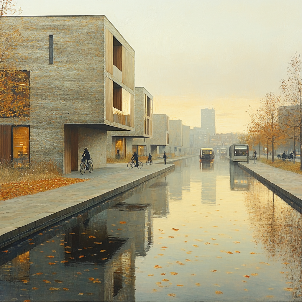 Kanalbyen Mirrored Canals Aarhus Denmark painting number kit