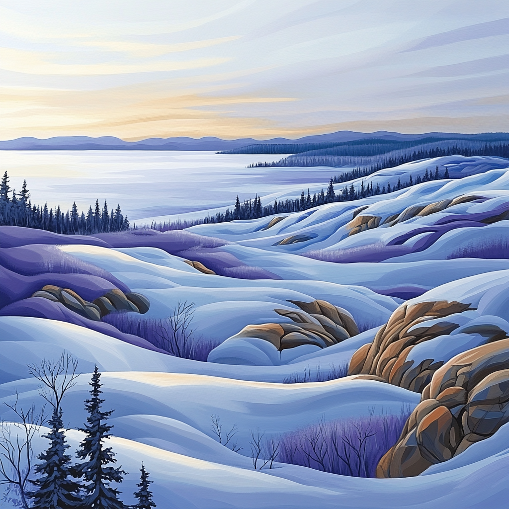Franklin Carmichael Inspired Winter Light On Purple Snowfields paint by numbers