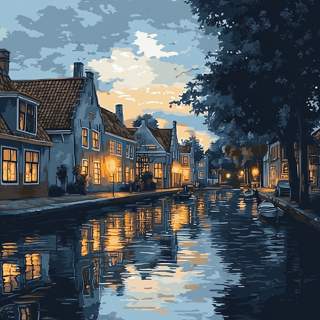 Johannes Vermeer Inspired Silent Delft Canal Reflections At Dusk Numbered painting kits